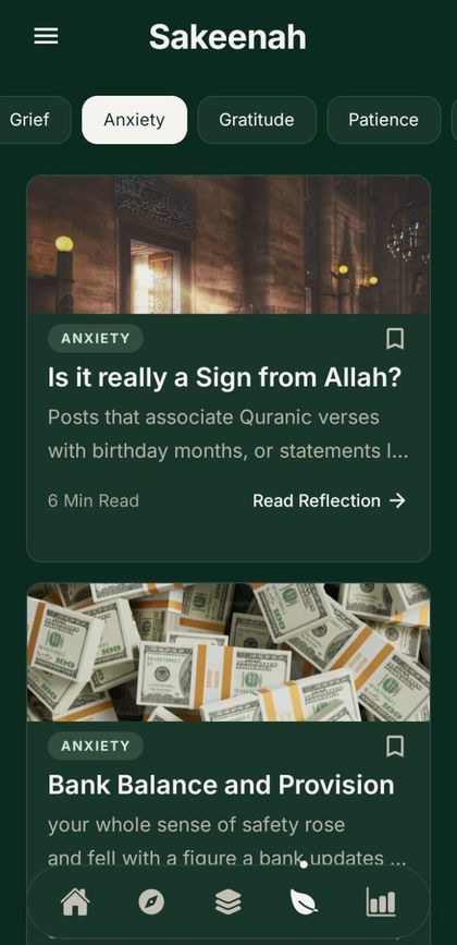 Moments screen with reflections on anxiety